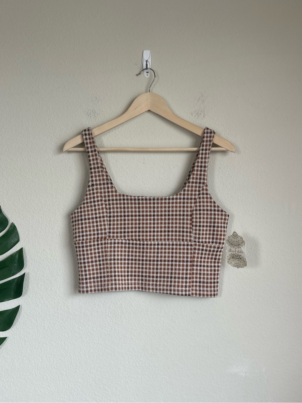 NWT Altar'd State Rust Brown Houndstooth Crop Tank